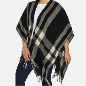 Three dots Erin Plaid Shawl NEW cashmere wool blend knit tassel fringe scarf